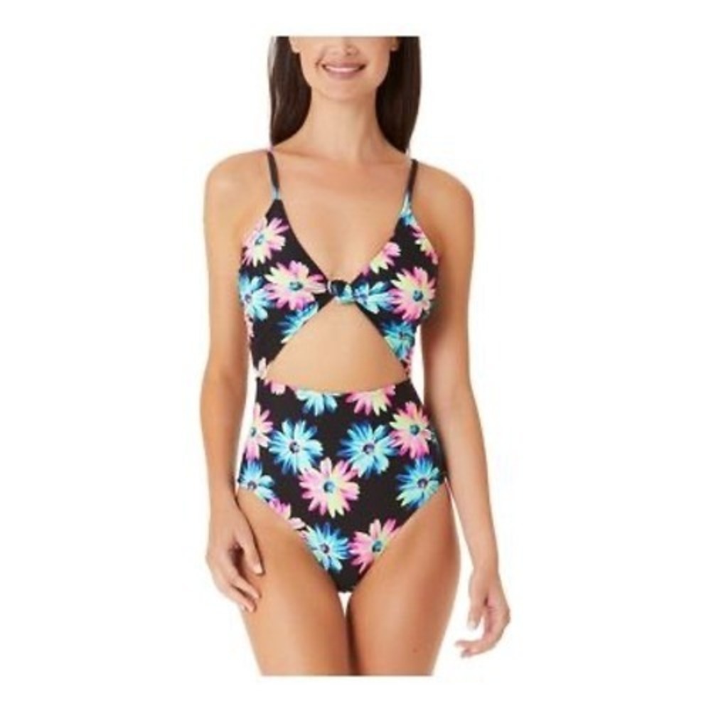 California Waves Womens Juniors Floral Print Cut-Out One-Piece Swimsuit Size XL